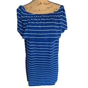 🍒 2/$20 🍒 Navy Blue and White Striped Dress Wide Neck sz XL